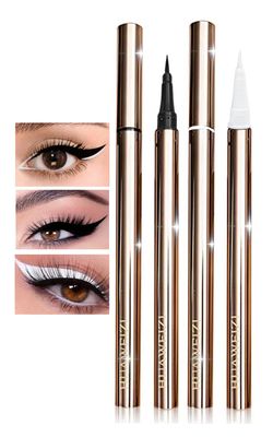 YEPYEPGO 2PCS Waterproof Liquid Eyeliner, White and Black Eyeliner Set, Quick Drying Long-lasting Eye Liner for Makeup, Cruelty-Free Eyeliner Liquid Set Smudge Proof Easy To Use