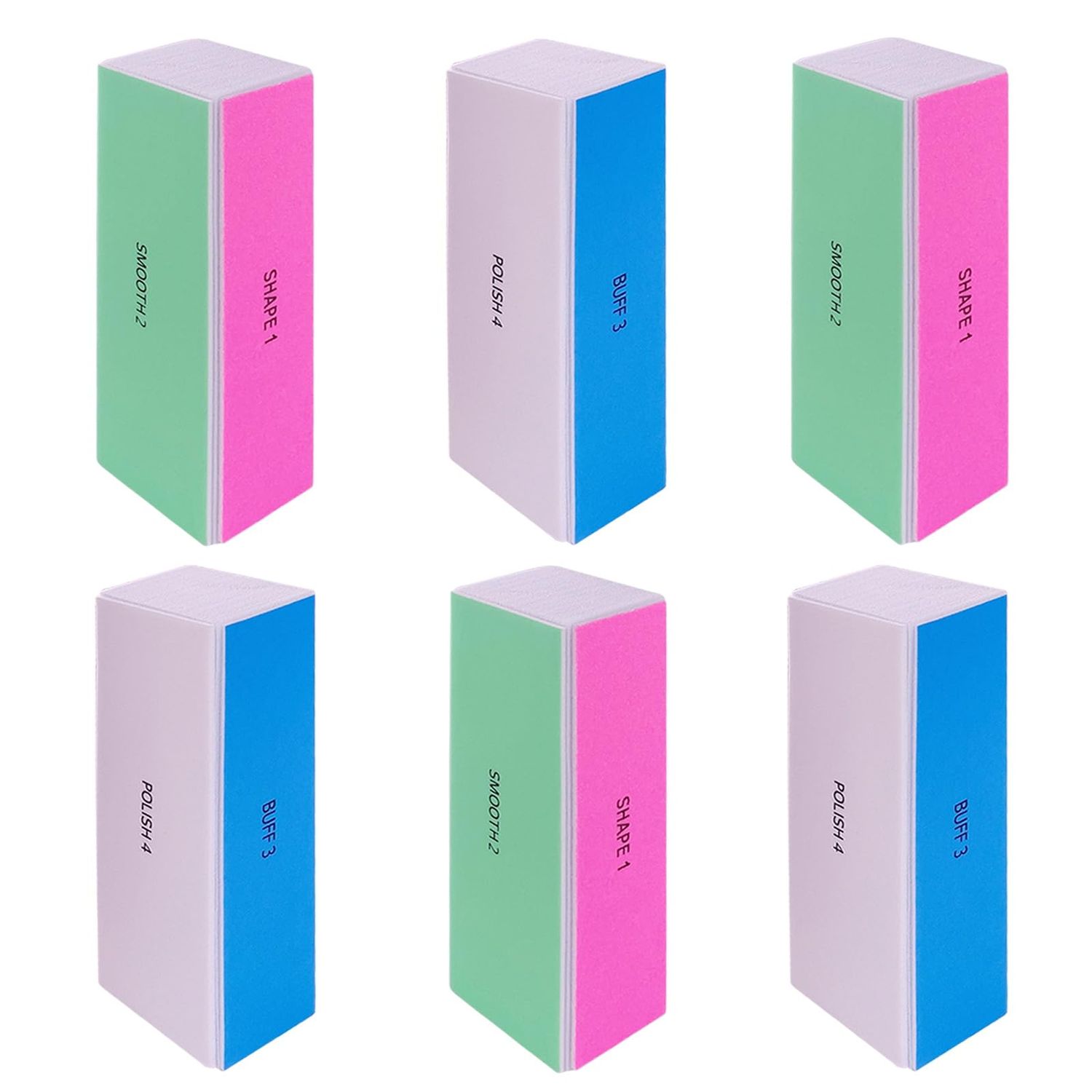 4 Way Nail Buffer Block (6 pcs), Nail Shine Buffers Blocks Files for Natural and Acrylic Nails Smoother Buffing Block Polisher Fingernail File Buffer 1202406003000 Grit for Buffing Shinning