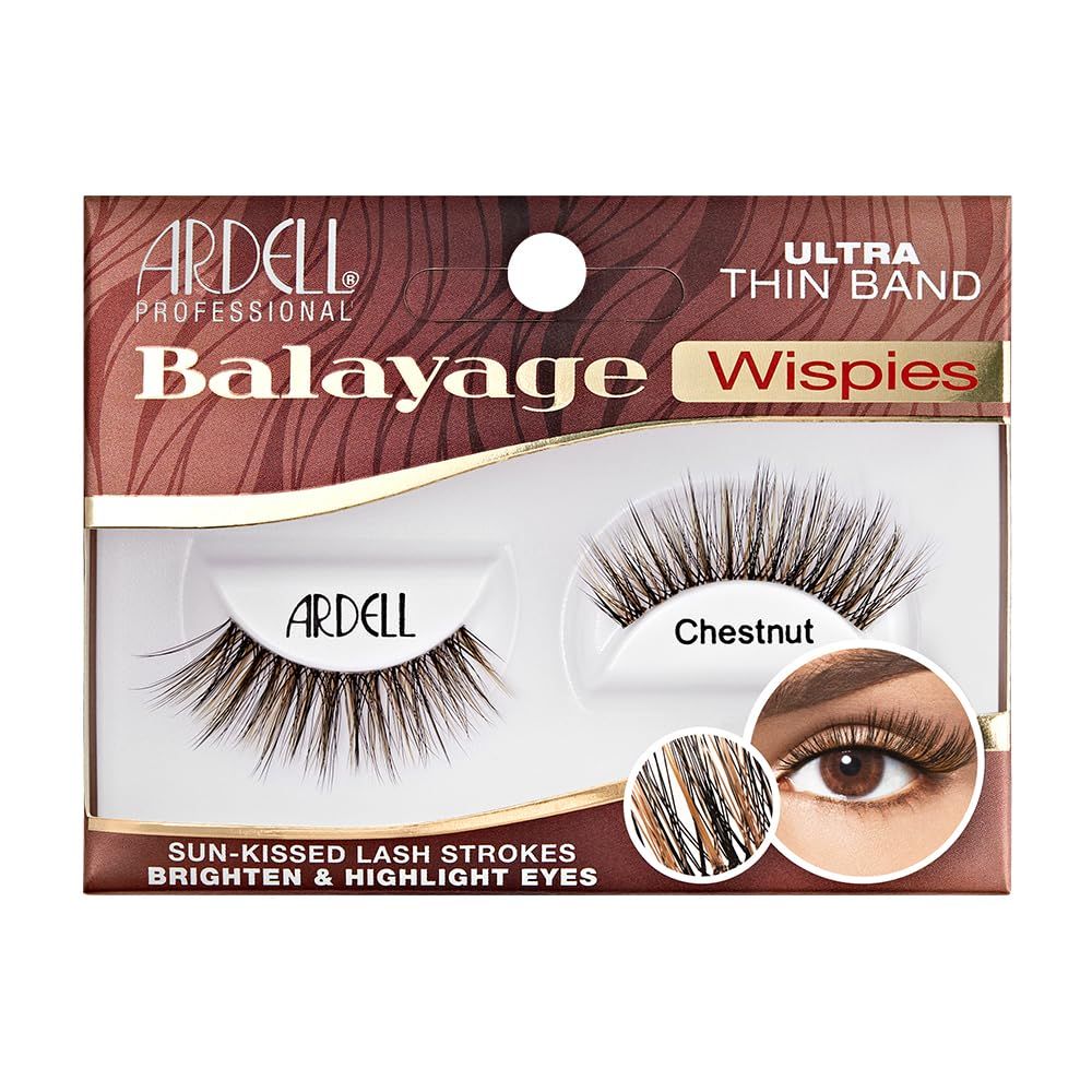 Ardell Balayage Wispies False Eyelashes - Chestnut, Ultra Thin Band for Natural, Wispy Lashes, Full Volume and Definition, 1-Pair