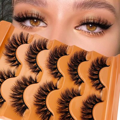 Faux Mink Lashes Fluffy 3D False Eyelashes 18mm Wispy Volume Lashes that Look Like Extensions 5 Pairs Strip Lashes by FOINEMYED