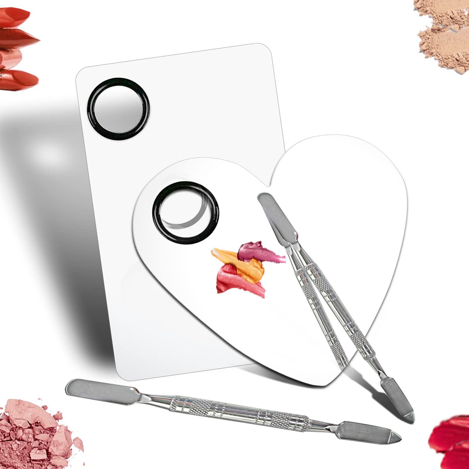 Penugo Upgrade Mixing Makeup Palette, Heart Stainless Steel Cosmetic Palette with Spatula Tool, Nail-art Mixing Palette for Cosmetic Pigment Blending