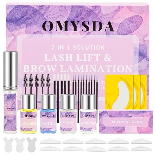 Omysda Lash Lift Kit Brow Lamination Kit, Professional Eyebrow and Eyelash Perm Kit 2 in 1 Solution, 6-8 Weeks Long Lasting for DIY and Professional Use