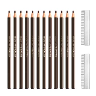 SUMEITANG 12 Pcs Pull Cord Peel-off Dark Brown Eyebrow PencilWooden Hard-core Microblading Eye Brow Pencil For Marking, Filling And Outlining, waterproof and sweat-proof for Professionals &amp; Beginners