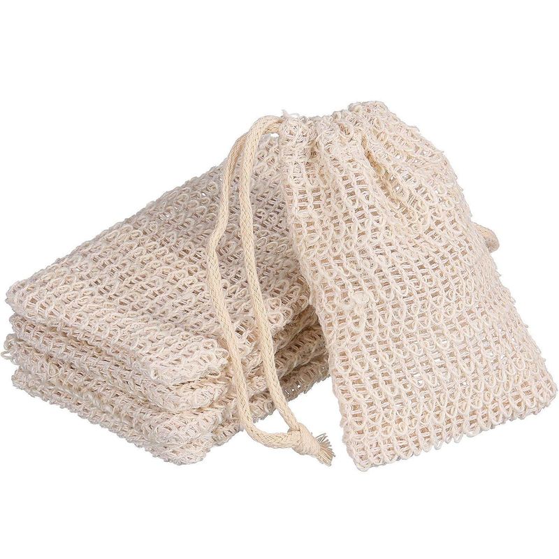 BBTO 5 Pieces Soap Saver Bag Natural Sisal Exfoliating Soap Pouch for Foaming and Drying The Soap Bars Shower Soap Bag(9 x 14 cm,Beige)
