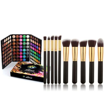 120 Color Highlight Eyeshadow Palette, Pure Vie Professional Highly Pigmented Nude Warm Natural Matte Shimmer Cosmetic Charming EyeShadow Pallet with 10 Pcs Foundation Blush Eyeshadow Makeup Brush Set