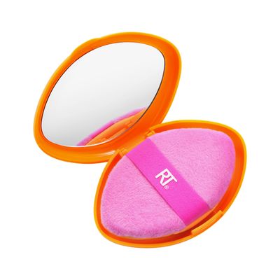 Real Techniques Miracle 2-In-1 Powder Puff  Travel Case, Dual-Sided Makeup Blending Puff, Elastic Band, Precision Makeup Sponge &amp; Powder Puff, For Liquid, Cream &amp; Powders, Travel Case, 2 Count