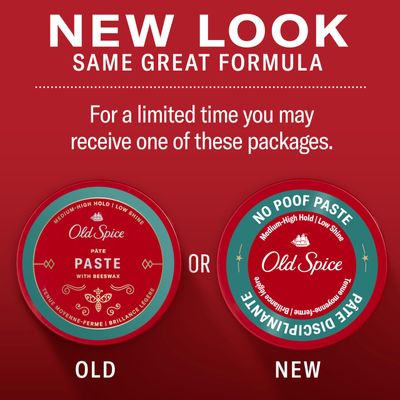 Old Spice No-Poof Paste, Hair Styling Paste for Men, Medium-High Hold with Low Shine, 2.22 oz