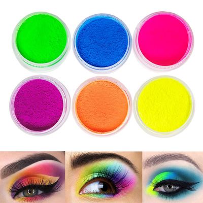 FindinBeauty Neon Pigment Eyeshadow Powder UV Reactive Glow in the Blacklight 6 Mixed Bright True Colors for BodyEyeshadow, Carnival Party Halloween Makeup (6NE)