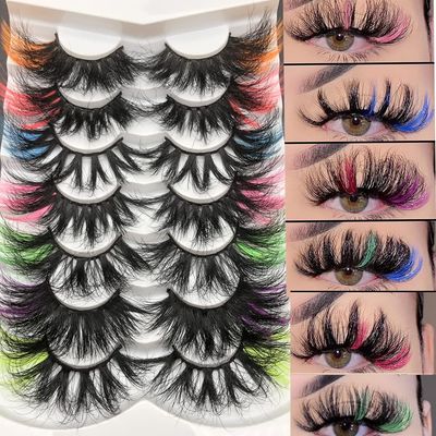 Mikiwi 25mm Colored Mink Lashes Pack, 7 Pairs Mix Color Drametic Long 25mm Real Mink Eyelashes With Color on end, Fluffy Mink Colored Eyelashes, Colorful Lashes With OrangeRedPinkBlueGreenPurple