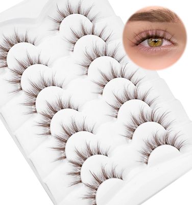 Brown Lashes Clusters, Brown Manga Lashes Natural Look False Eyelashes, Manhua Anime Cosplay Korean Makeup Tools, 3D Spiky Thick Lashes