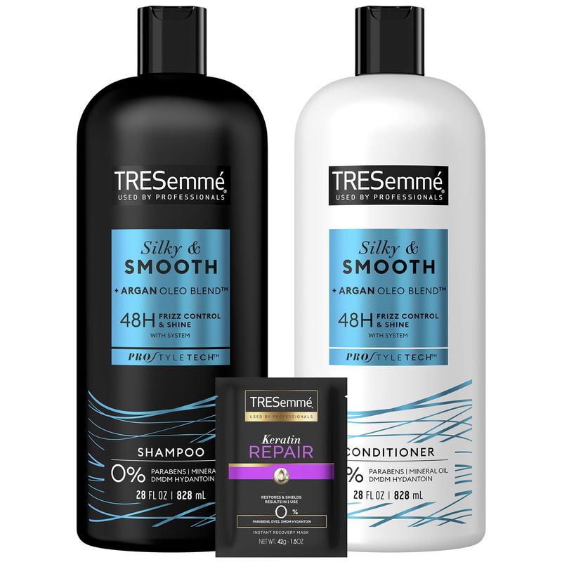 TRESemm Shampoo and Conditioner Set, Silky &amp; Smooth  Keratin Repair Hair Mask - Anti-Frizz Hair Products with Argan Oleo Blend (3 Piece Set)