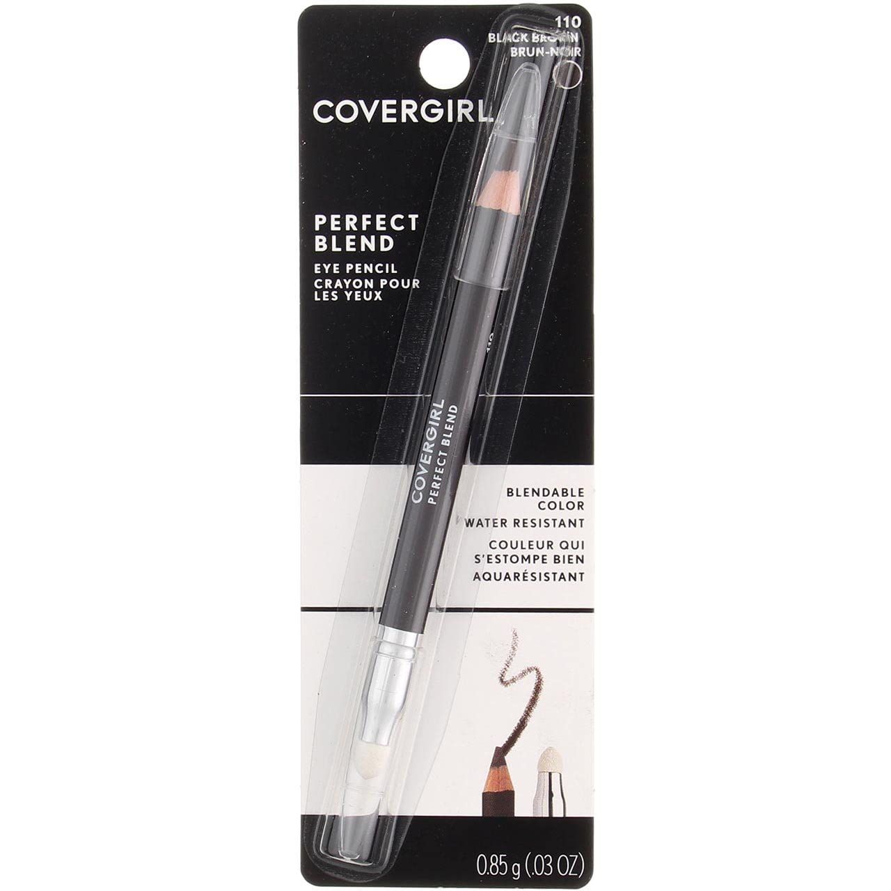 CoverGirl Perfect Blend Eye Pencil, Black Brown 110 0.03 oz (Pack of 4)