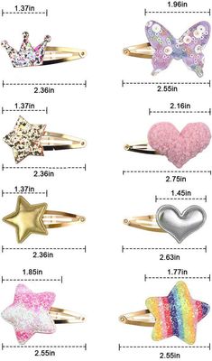 Gingbiss Hair Clips for Girls - 8 Pairs of Star, Crown, Heart, Butterfly Shaped Barrettes and Pins - Metal Snap Accessories for Styling Kids' Hair