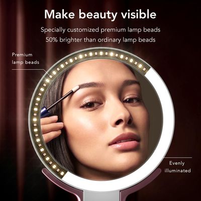 LitBear Travel Makeup Mirror with Lights, Rechargeable Double Sided 10X 1X Magnifying Mirror, Portable Lighted Beauty Mirror, 3 Color Lighting, Dimmable Touch Screen, Tabletop Handhold Hanging