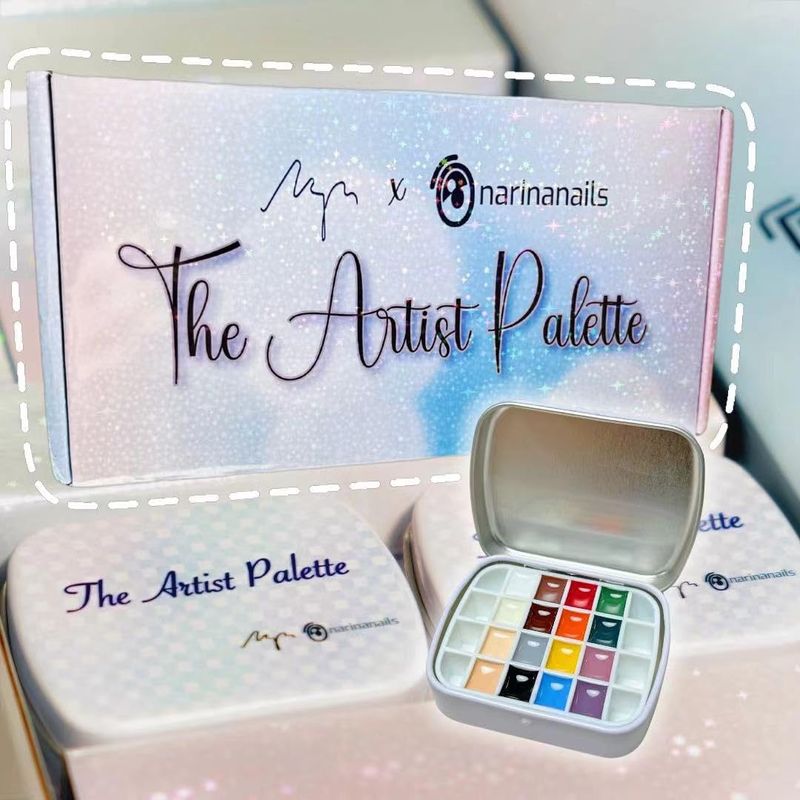 16 colours Narina The Artist Palette x MPA with mixing pad, 2 mini palettes, 24 grids for Nail Art, Solid colour 5g each High Pigment &amp; Coverage.