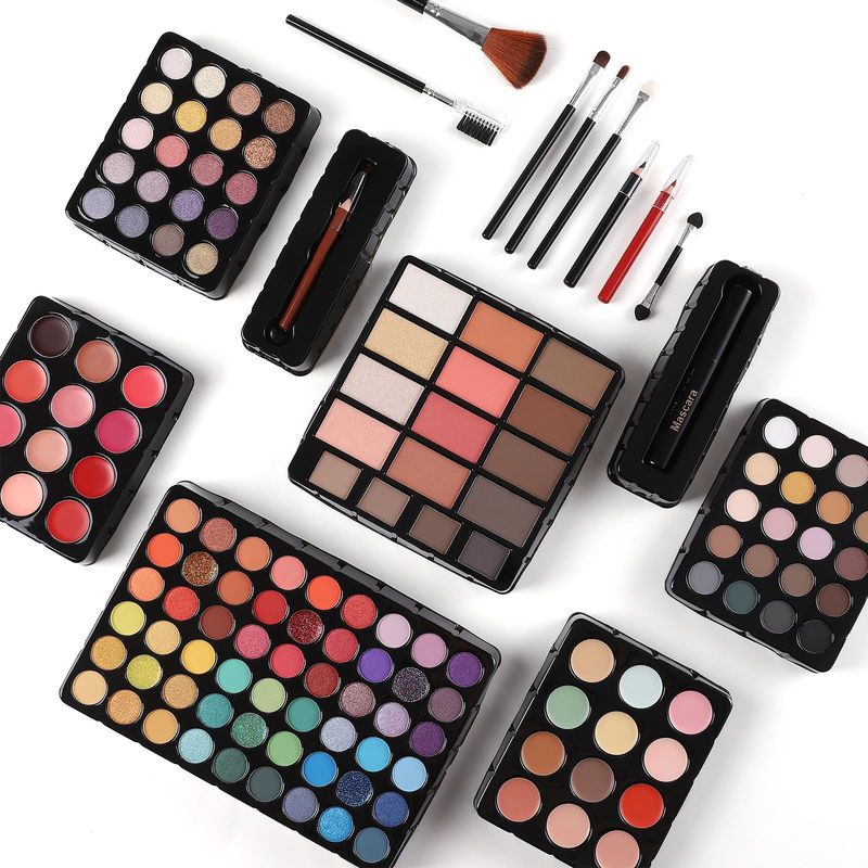 All in One Makeup Gift Set for Women Girls Full Kit, Includes Eyeshadow, Lipstick, Concealer, Highlighter, Eyebrow Powder, Blush, Contour, Lip Liners, Eyeliner, Brushes (Cerise)