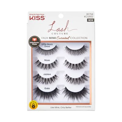 KISS Lash Couture Faux Mink False Eyelashes Multipack, Celebrity Favorite Wispy Effect, Volume &amp; Curl, Lash Extensions Look, Crisscross Pattern, Reusable, Cruelty Free, Contact Lens Friendly, 4-Pair