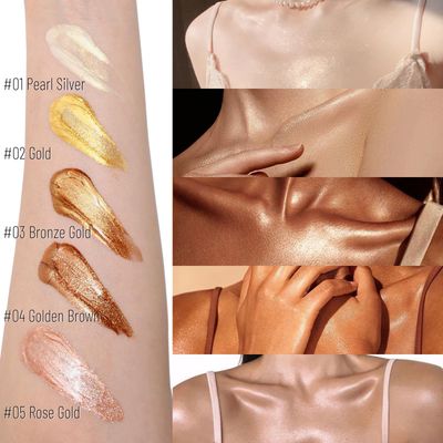 UCANBE Body Shimmer Oil 100ml, Moisturizing Body Glow Glitter Oil, Waterproof Shimmering Body Luminizer Liquid Illuminator Highlighter, Tinted Shimmer Body Lotion Glowing Bronzer Makeup(Bronze Gold)