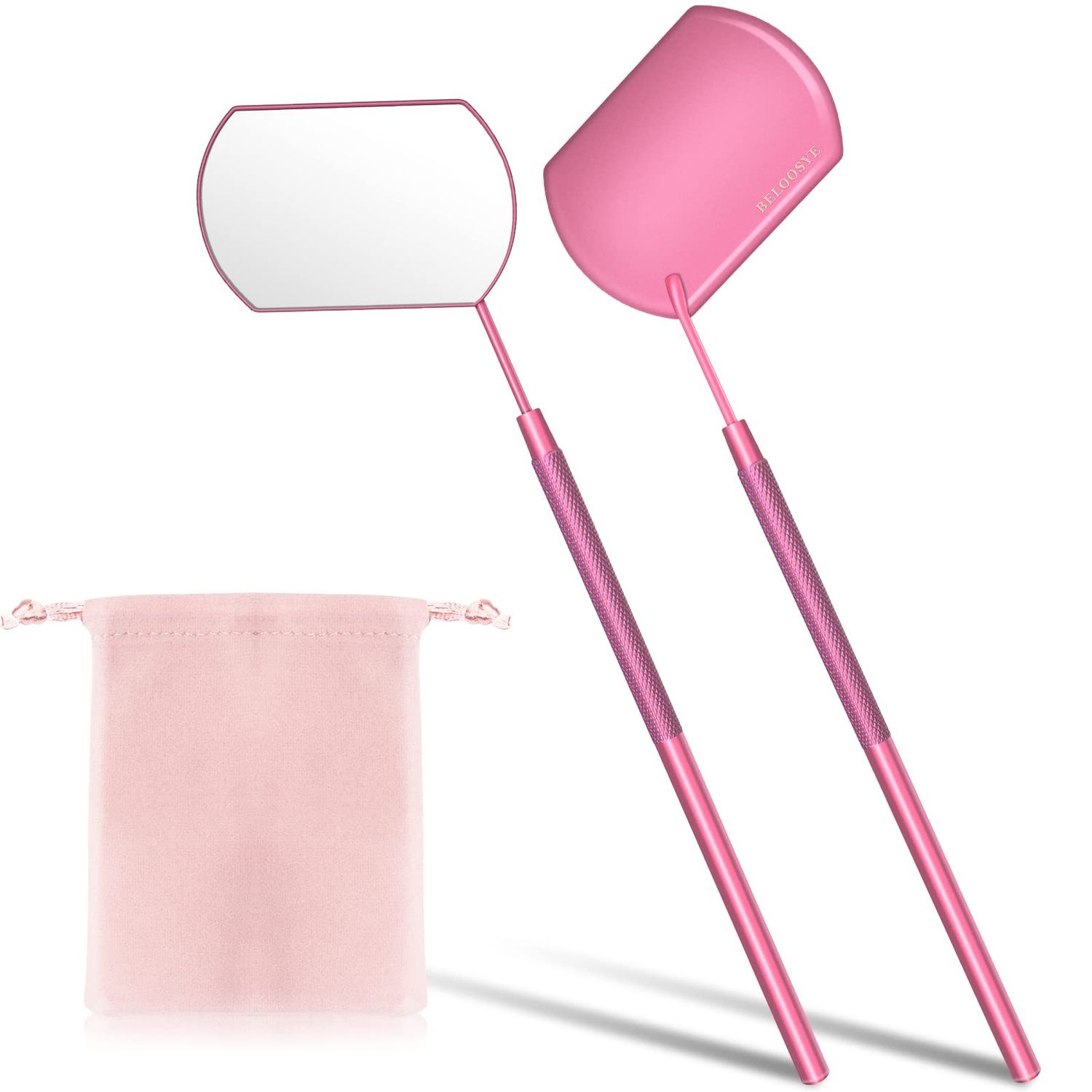 2 PCS Large Lash Mirror for Eyelash Extension Supplies1 PCS Storage Bag,Stainless Steel Light-weight Detachable Eyelash Mirror for Extensions,Makeup Inspection Mirror for Lash Tech Supplies(Pink)