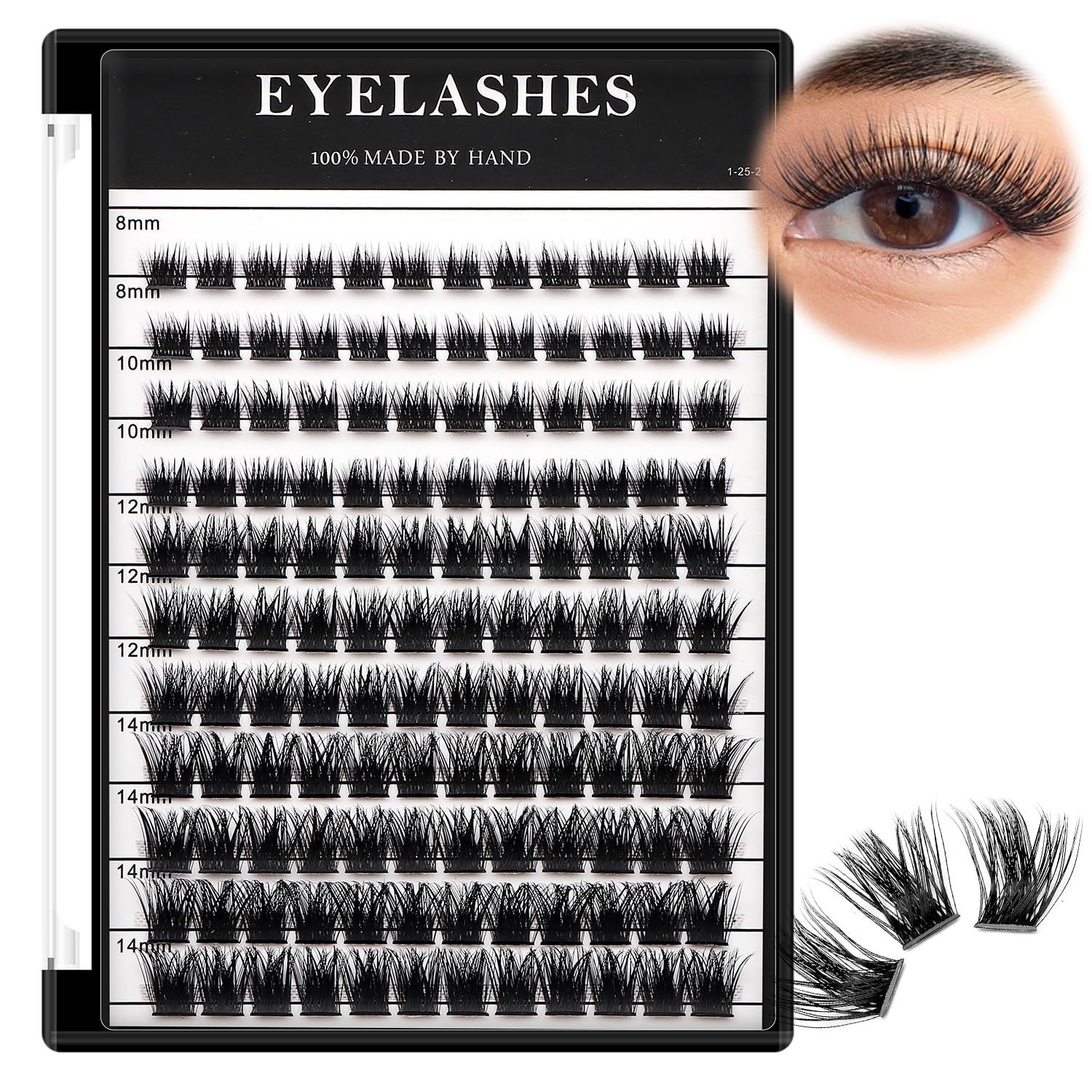 Bodermincer 132pcs 8-10-12-14mm Mixed D Curl Big Capacity Segmented Eyelash Extension Eyelashes Individual Cluster Eye Lashes Professional Makeup Grafting Fake False Eyelashes (8-10-12-14mm Mixed)