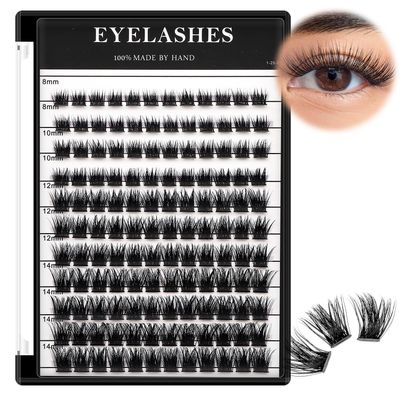 Bodermincer 132pcs 8-10-12-14mm Mixed D Curl Big Capacity Segmented Eyelash Extension Eyelashes Individual Cluster Eye Lashes Professional Makeup Grafting Fake False Eyelashes (8-10-12-14mm Mixed)
