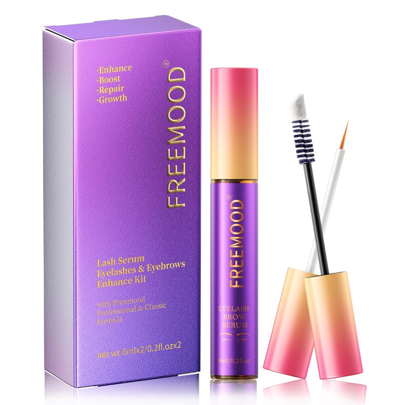 FREEMOOD Eyelash Growth Serum,2-In-1 Lash and Eyebrows Booster For Fuller, Thicker, Grow Luscious with Brow Enhancer 0.20 fl.oz6ml (2 PCS)