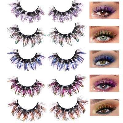 Chameleon Glitter Lashes Wispy Colored False Eyelashes Natural Look 5 Styles Color Changing Mink Lashes Christmas Festival Decoration Fake Eyelashes Pack by TNFVLONEINS