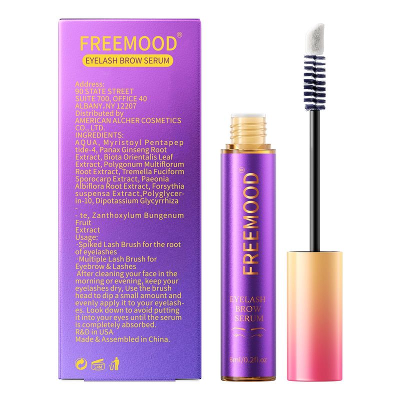 FREEMOOD Eyelash Growth Serum,2-In-1 Lash and Eyebrows Booster For Fuller, Thicker, Grow Luscious with Brow Enhancer 0.20 fl.oz6ml (2 PCS)
