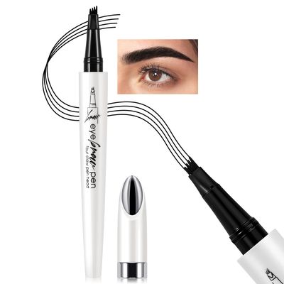 Boobeen Waterproof Liquid Eyeprow Pen, 4 Micro Fork Tips for Eyebrows, Precision Microblading Eyebrow Pencil, Creating Natural 3D Brows