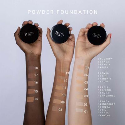 IDUN Minerals Powder Foundation Embla - Loose Powder, MediumHigh Coverage - Moisturizing Creamy Texture - Purified Minerals, SPF 15, Water Resistant, Safe for Sensitive Skin - MedDark Warm, 0.25 oz