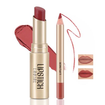 Boobeen 2 Pcs Lip Liner and Lipstick Set, Ultra-Long-Lasting Nude Matte LipLiner High Pigmented Soft Creamy Lipstick Waterproof Lip Color, Lip Makeup Gift Kit for Women