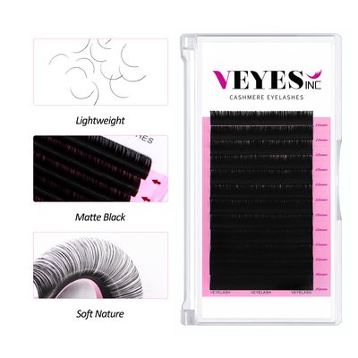 VEYES INC Cashmere Volume Lash Extensions C CC D DD LD L B J M Curl 0.03-0.20 thickness 5-25mm, Super Matte Black Individual Eyelashes Tray, Professional Supplies for Lash Techs (0.05 CC 12mm)