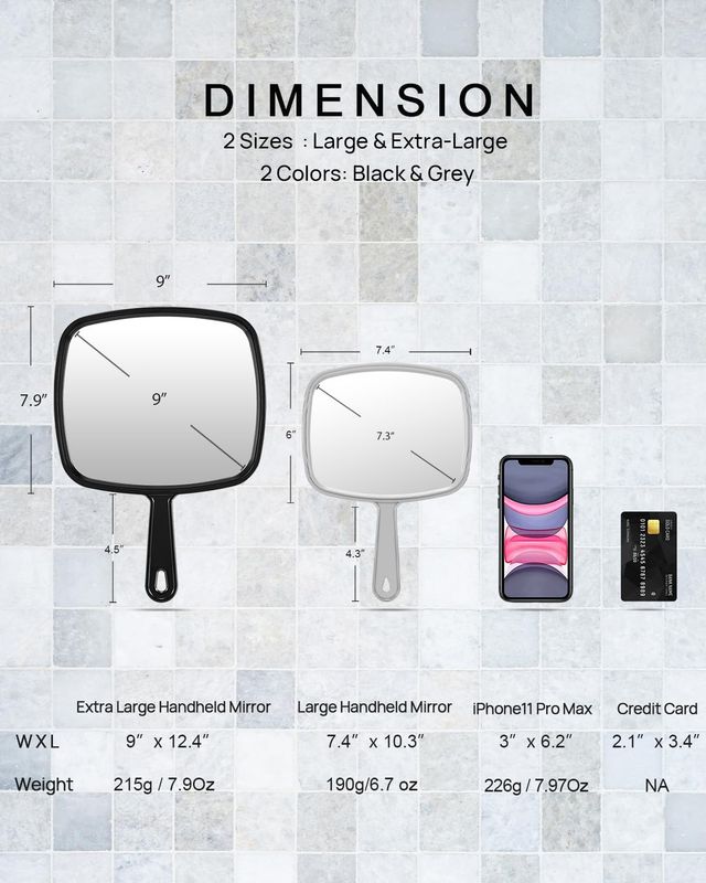 PROTECLE Large Hand Mirror, Salon Barber Hairdressing Handheld Mirror with Handle (Square Black 10.3"x7.4")