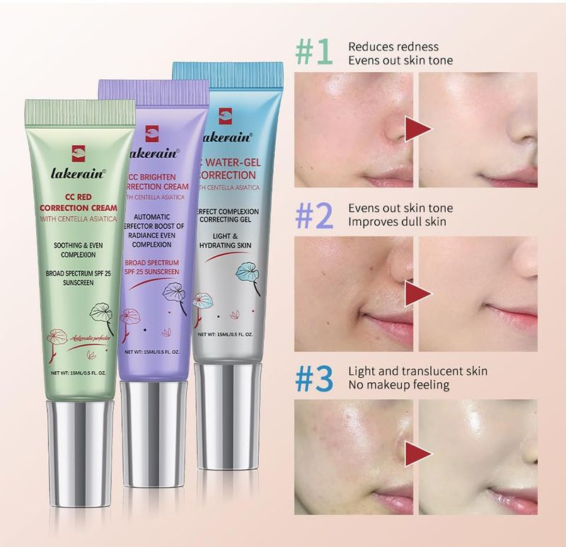 Corlo CC Cream, Color Correcting Cream with SPF 25, Even Skin Tone Makeup and Skin Care, Hydrating Serum Coverage Lightweight Foundation, Invisible Pores Concealer (Transparent, 0)