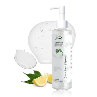 Jozy Heartleaf Pore Control Cleansing Oil, Makeup Remover, Blackhead Remover Facial Cleanser Oil with Lemon Scent, Gentle Hydrating Oil Cleanser for Face, Korean Skin Care 6.76 Fl Oz (200 ml)