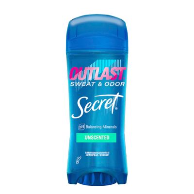 Secret Deodorant Antiperspirant Outlast for Women, 48hr Sweat &amp; Odor Protection, PH Balancing Minerals, Clear Gel, Unscented 3.4 oz