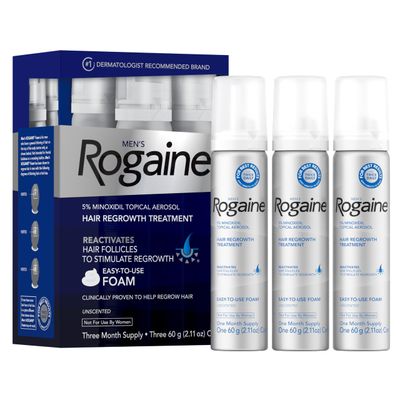 Men&#39;s Rogaine 5% Minoxidil Foam for Hair Loss and Hair Regrowth, Topical Treatment for Thinning Hair, 3-Month Supply, 2.11 Ounce, 3 Count (Pack of 1)
