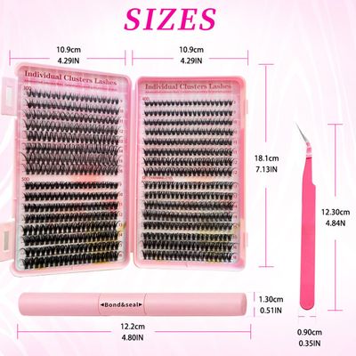 Fumwase 644PCS Thick Lash Clusters Kit Volume Lash Clusters Natural DIY Eyelash Extension with Lash Bond Tweezers and Seal Eyelash Book DIY 9-16MM 30D40D50D (640)