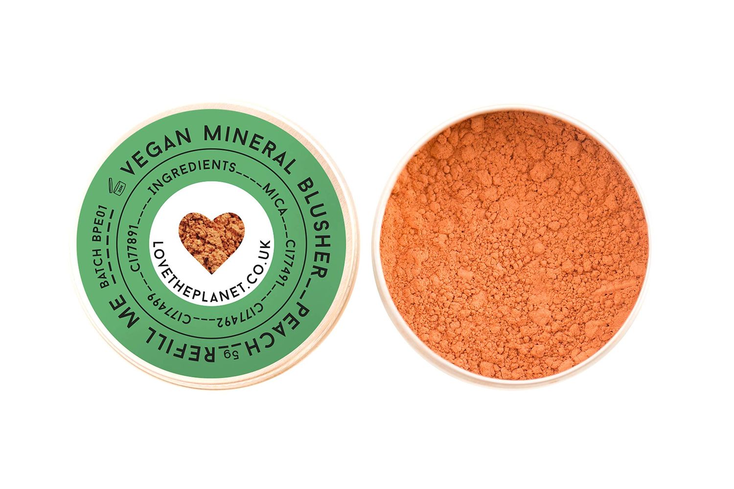 Love the Planet Vegan Mineral Blusher Shade Peach in Refillable Tin