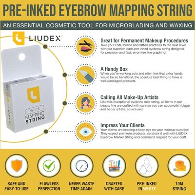 LIUDEX - Pre-Inked White Ink - Eyebrow Mapping String - an Essential Cosmetic Tool for Microblading and Waxing Effective and Easy-to-Use White Ink Eyebrow Thread Brow Marker