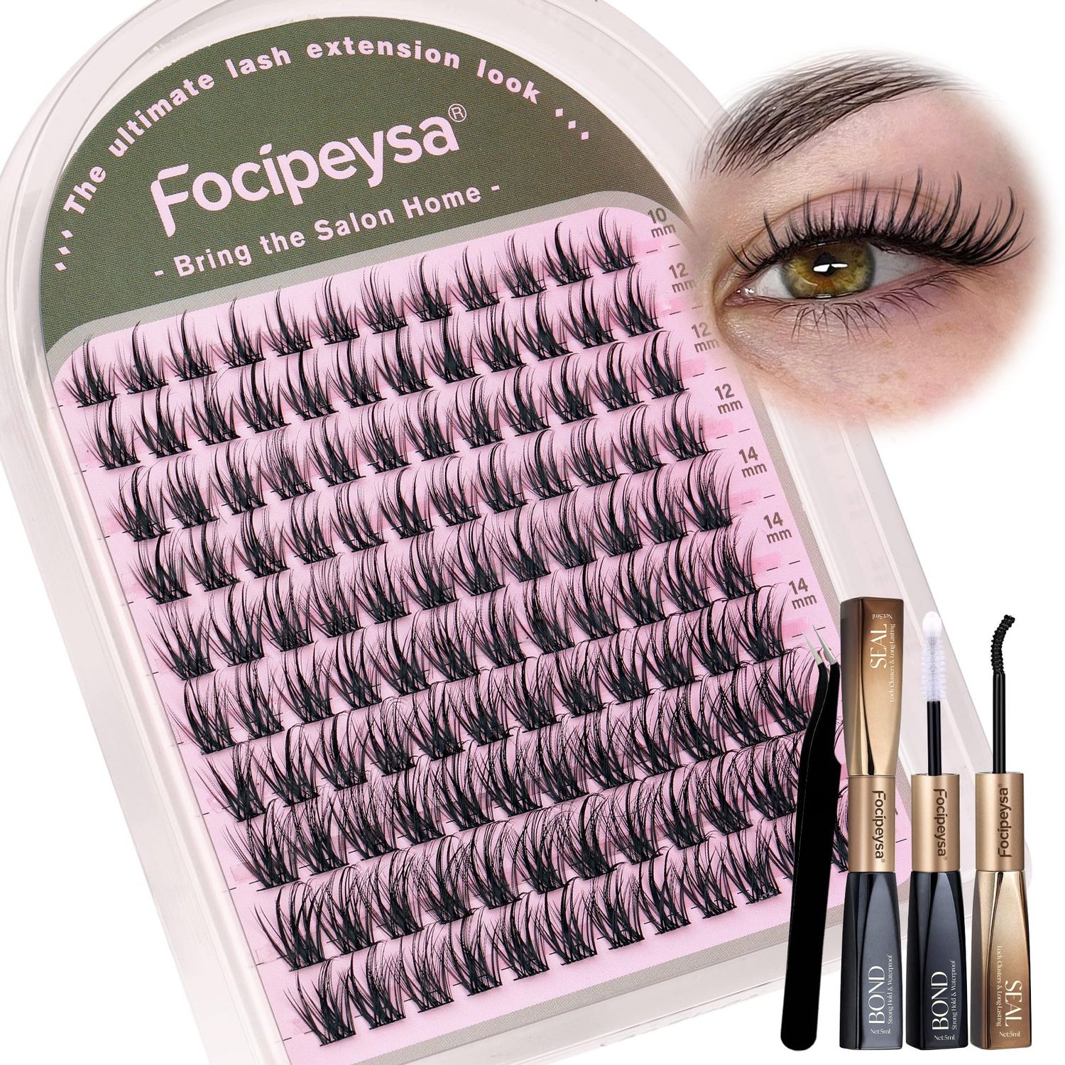 Focipeysa Wispy Lash Clusters with Cluster Lashes Glue Manga Eyelash Extension Kit D Curl Eyelash Clusters 10-16mm DIY Lash Extension Kit with Eyelash Glue Lash Applicator Reusable Individual Lash