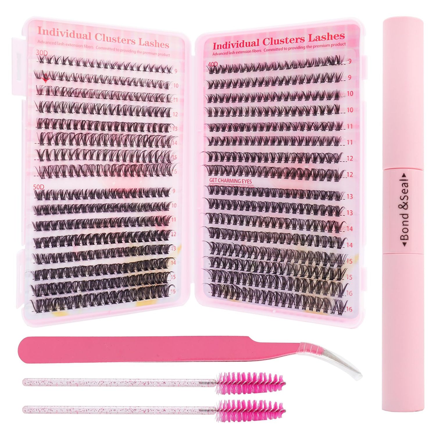 Fumwase 644PCS Thick Lash Clusters Kit Volume Lash Clusters Natural DIY Eyelash Extension with Lash Bond Tweezers and Seal Eyelash Book DIY 9-16MM 30D40D50D (640)