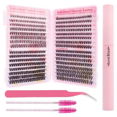 Fumwase 644PCS Thick Lash Clusters Kit Volume Lash Clusters Natural DIY Eyelash Extension with Lash Bond Tweezers and Seal Eyelash Book DIY 9-16MM 30D40D50D (640)
