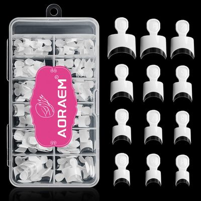 AORAEM White French Nail Tips 120 PCS Short French Style Acrylic Nail Tip 12 Sizes False Nail Clear and White Press on Nails for Women
