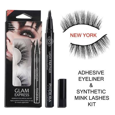 AquaPurity PHOERA 9D Synthetic Mink Lashes &amp; Adhesive Eyeliner Kit Reusable up-to 30 times Self-Adhesive Magic Eyeliner Pen With Waterproof No Glue Needed Lashes Set (NEW YORK)