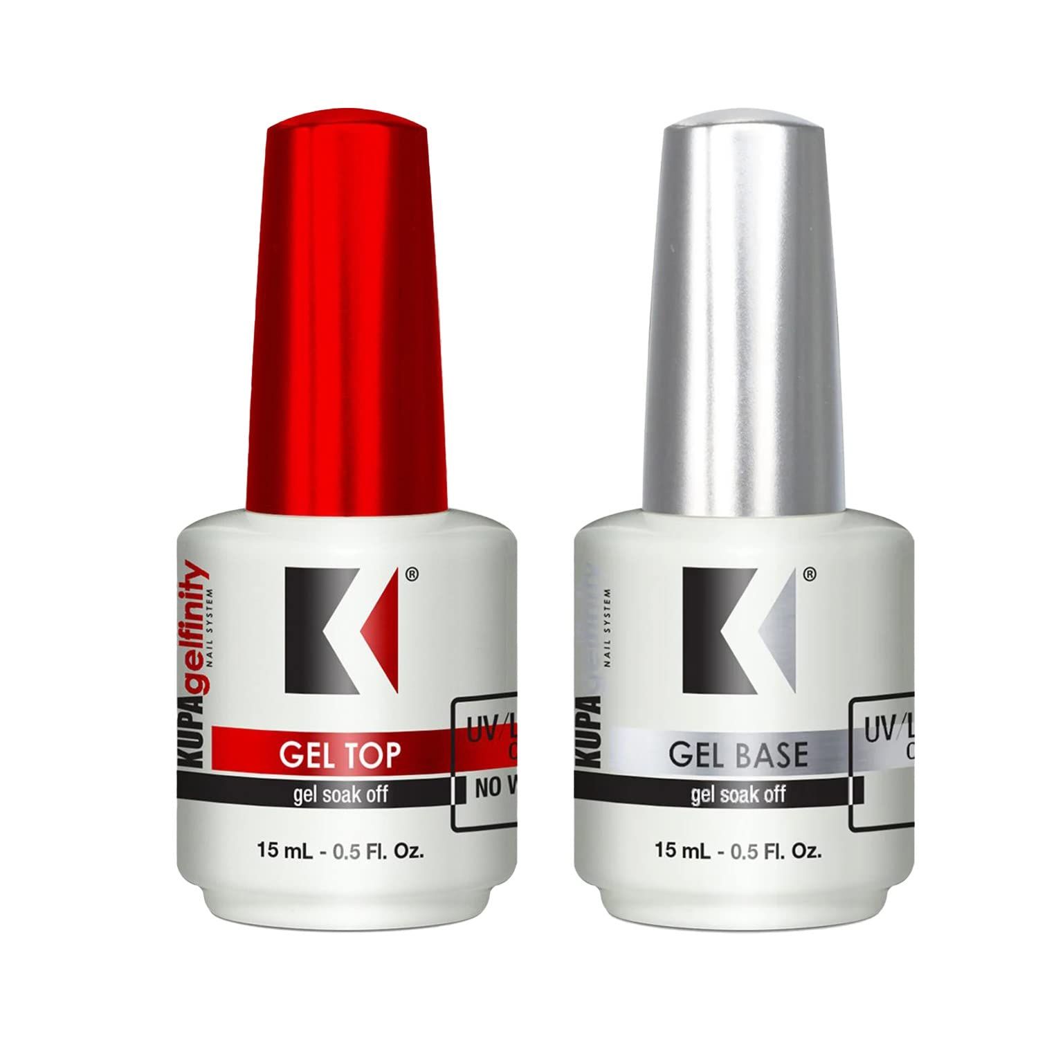 KUPA GelFinity - Soak Off Gel - Base &amp; Top Coat Glossy Finish (No-Wipe) 0.5 Fl Oz