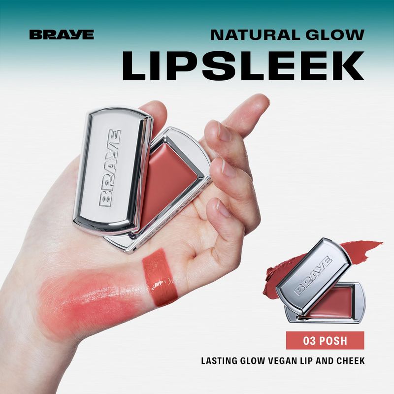 BRAYE Lipsleek Lip Balm, Monochromatic Cream Blush 2-in-1 Face Makeup, Hydrating &amp; Mood Buildable, Vegan  Cruelty-Free Glow for Cheeks l 03 Posh