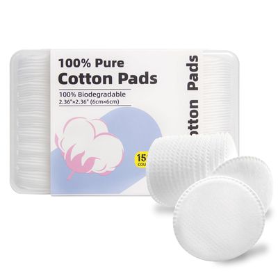 Boxed 100% Cotton Rounds for Face (150 Count), Dual-Texture, Soft, Lint-Free Makeup Remover Pads, Hypoallergenic, Highly Absorbent