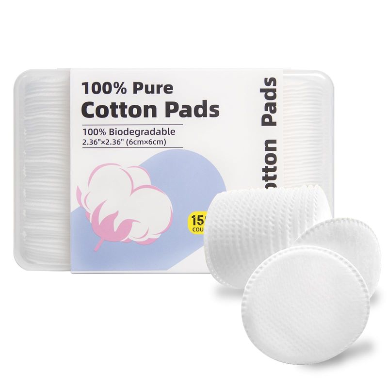 Boxed 100% Cotton Rounds for Face (150 Count), Dual-Texture, Soft, Lint-Free Makeup Remover Pads, Hypoallergenic, Highly Absorbent