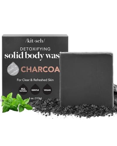 Kitsch Charcoal Soap Bar - Black Soap Bar for Detoxifying Skin | Charcoal Bar Soap for Men | Activated Charcoal Soap for Women Made in USA | Carbonic Soap Bar &amp; Vegan Black Bar Soap for Oily Skin, 4oz